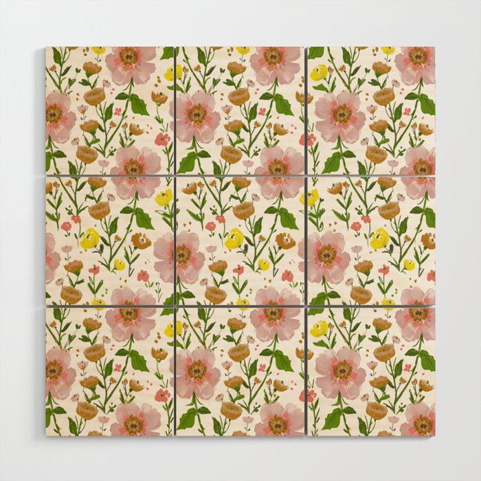Summer Floral - pink & yellow Wood Wall Art Gallery Image 1