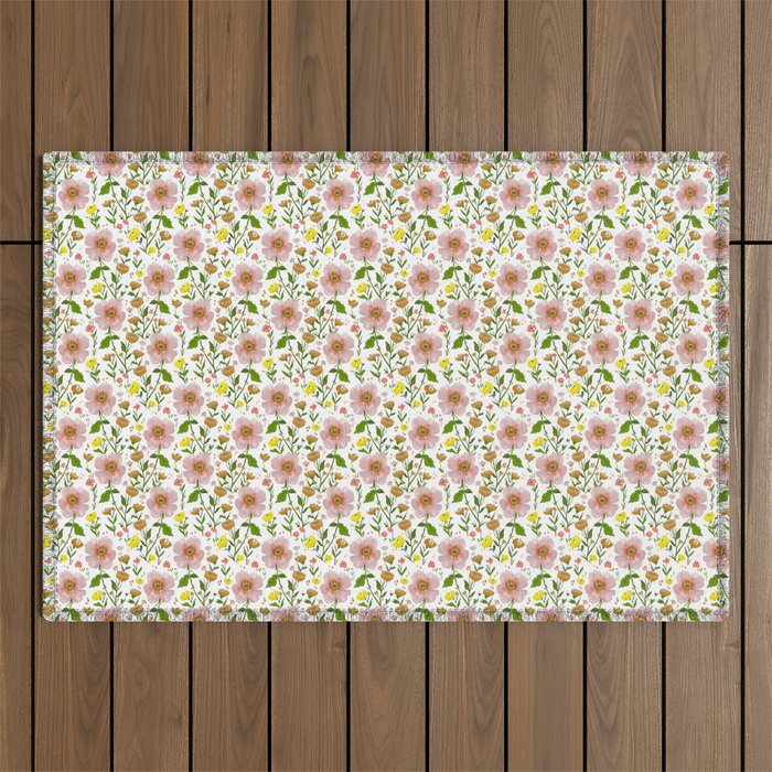 Summer Floral - pink & yellow Outdoor Rug Gallery Image 1