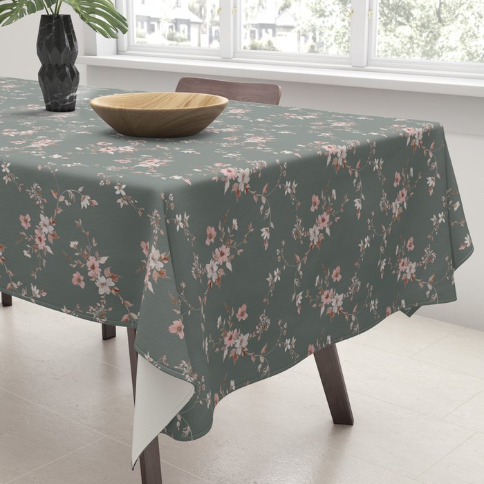 Watercolor Wildflowers - Sage Pink Tablecloth Gallery Image 3