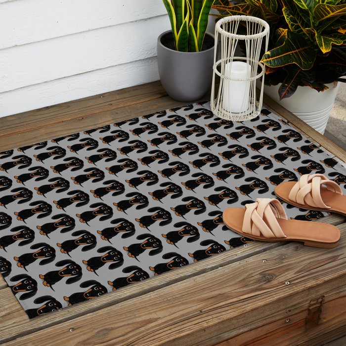 Black and Tan Dachshund | Cute Cartoon Wiener Dog Outdoor Rug Gallery Image 2