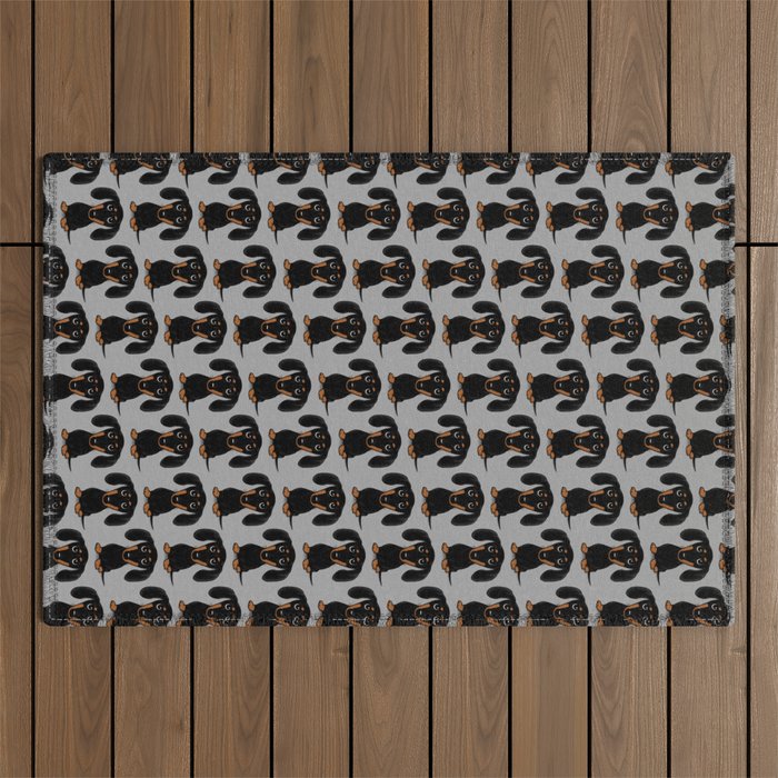 Black and Tan Dachshund | Cute Cartoon Wiener Dog Outdoor Rug Gallery Image 1