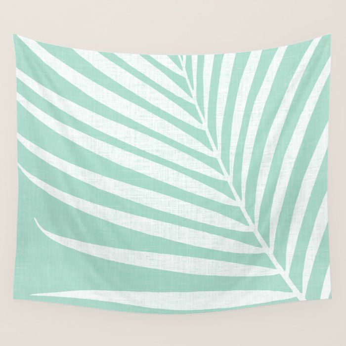 Minimalist Palm Leaf - Mint Green Wall Tapestry Gallery Image 4