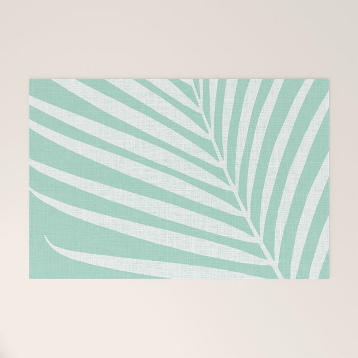 Minimalist Palm Leaf - Mint Green Welcome Mat Gallery Image 1