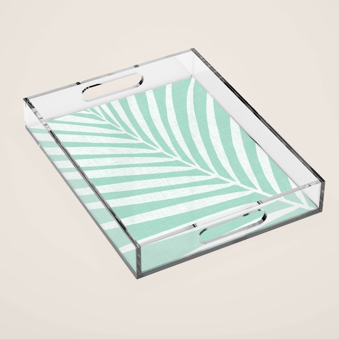 Minimalist Palm Leaf - Mint Green Acrylic Tray Gallery Image 1