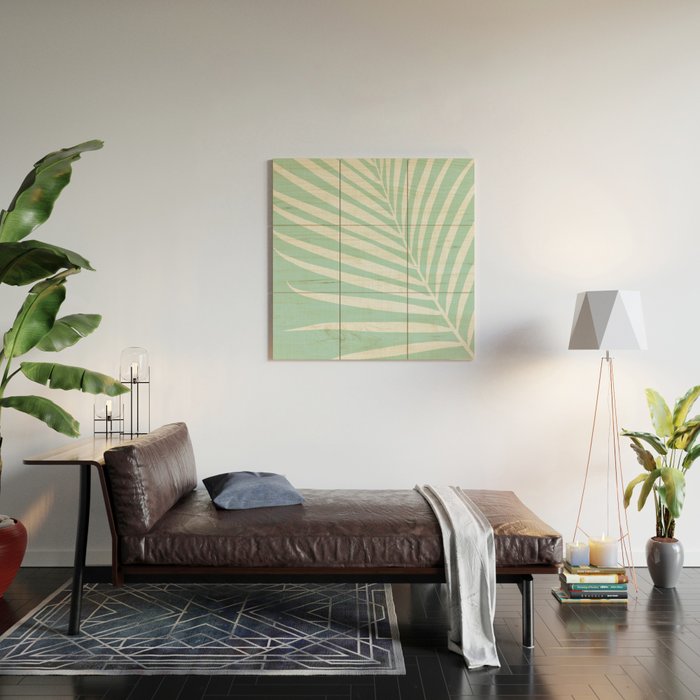 Minimalist Palm Leaf - Mint Green Wood Wall Art Gallery Image 2