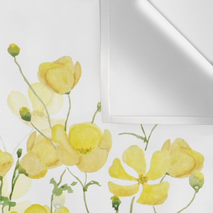 yellow buttercup flowers filed watercolor  Wall Tapestry Gallery Image 3