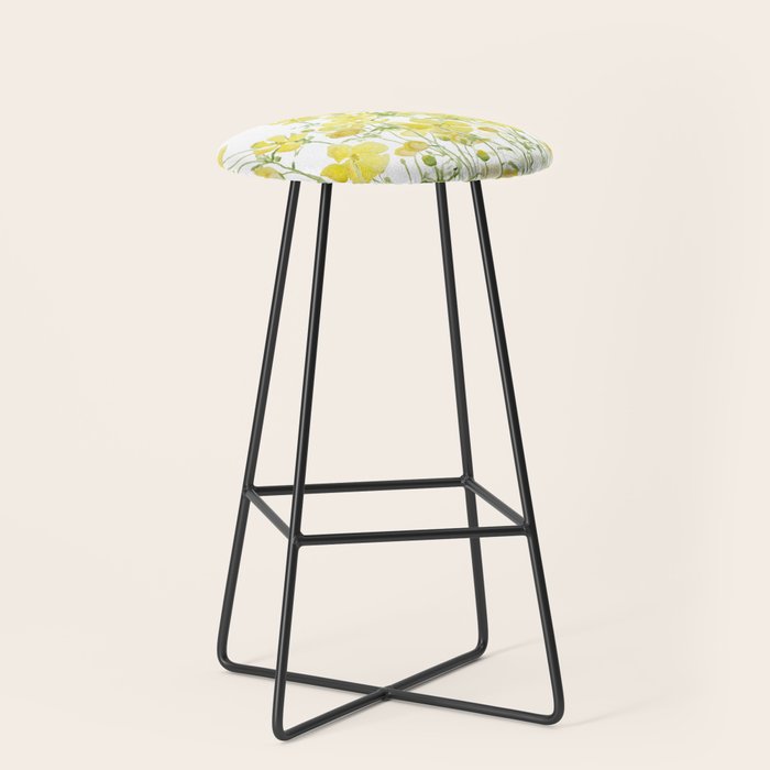 yellow buttercup flowers filed watercolor  Stool Gallery Image 1