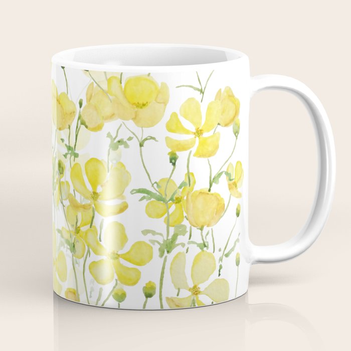 yellow buttercup flowers filed watercolor  Coffee Mug Gallery Image 1