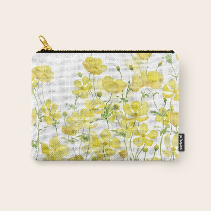 yellow buttercup flowers filed watercolor  Carry All Pouch Gallery Image 1
