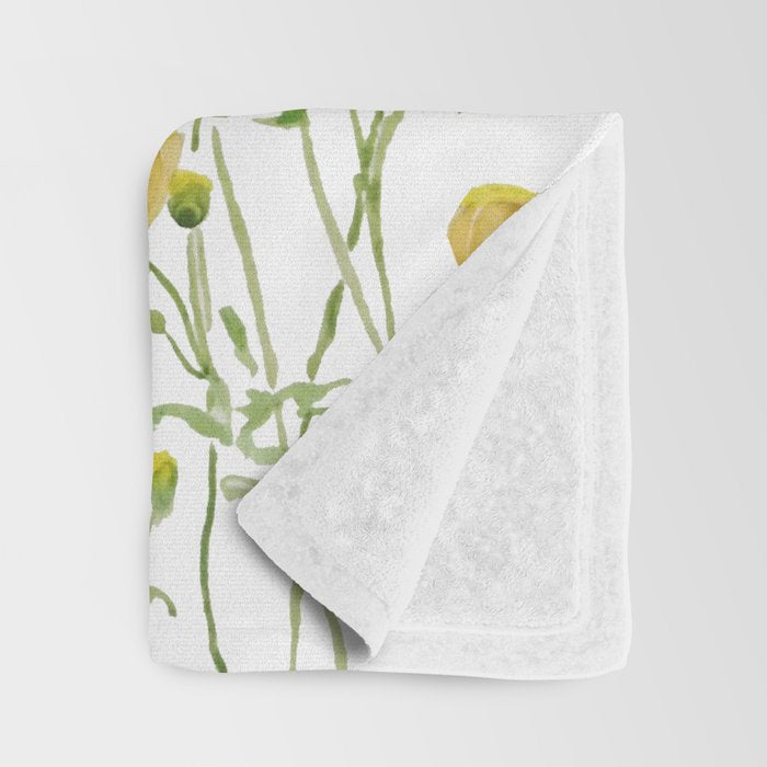 yellow buttercup flowers filed watercolor  Throw Blanket Gallery Image 3