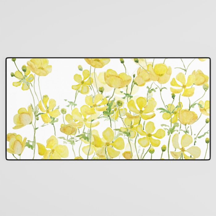 yellow buttercup flowers filed watercolor  Desk Mat Gallery Image 3