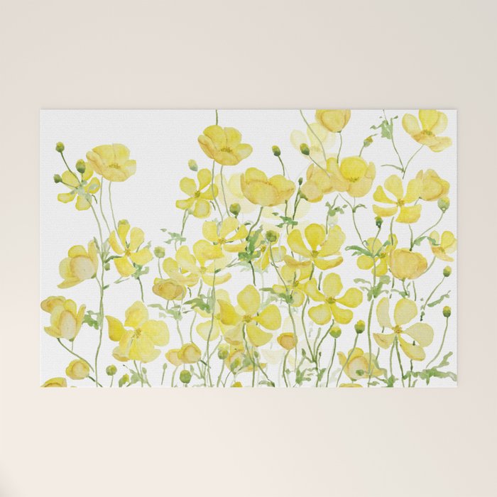 yellow buttercup flowers filed watercolor  Welcome Mat Gallery Image 1