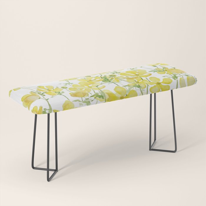 yellow buttercup flowers filed watercolor  Bench Gallery Image 1