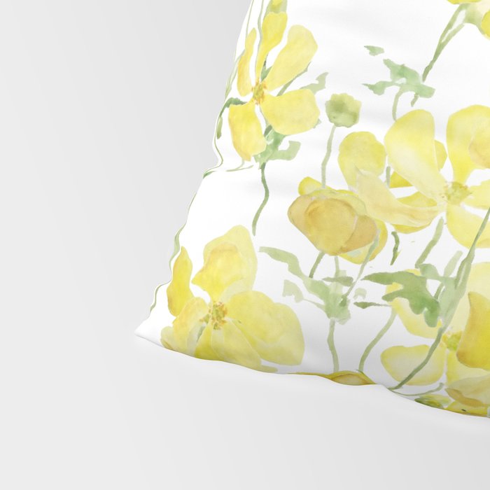 yellow buttercup flowers filed watercolor  Pillow Sham Gallery Image 4