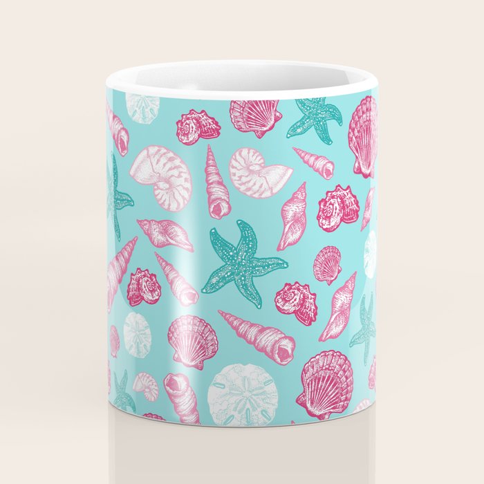 Seashell Pattern - Pink and mint Coffee Mug Gallery Image 4