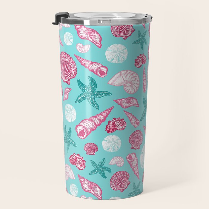 Seashell Pattern - Pink and mint Travel Mug Gallery Image 3