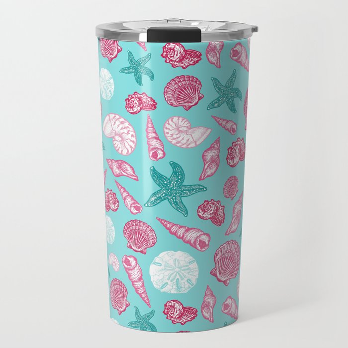 Seashell Pattern - Pink and mint Travel Mug Gallery Image 1