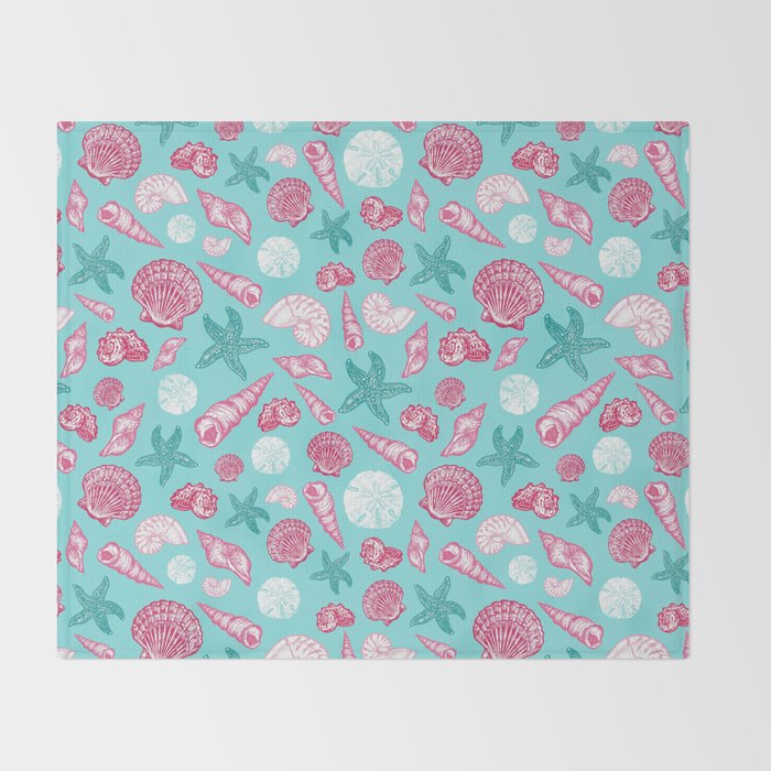 Seashell Pattern - Pink and mint Throw Blanket Gallery Image 2