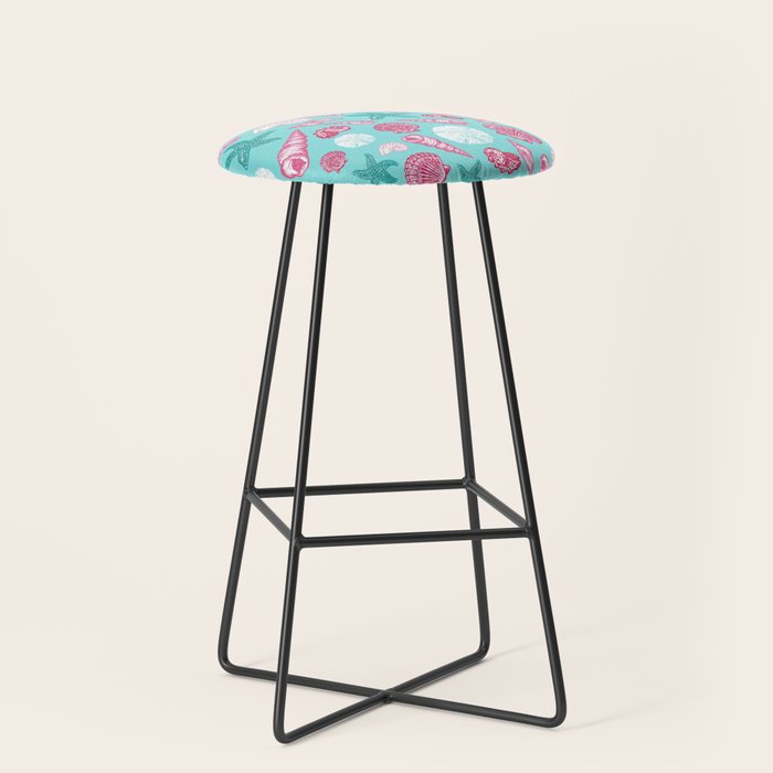 Seashell Pattern - Pink and mint Stool Gallery Image 1