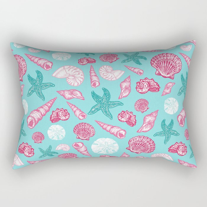 Seashell Pattern - Pink and mint Rectangular Pillow Gallery Image 2