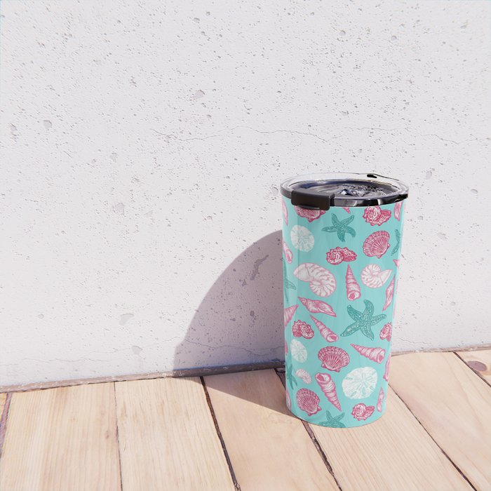 Seashell Pattern - Pink and mint Travel Mug Gallery Image 4