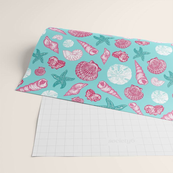 Seashell Pattern - Pink and mint Wrapping Paper Gallery Image 2