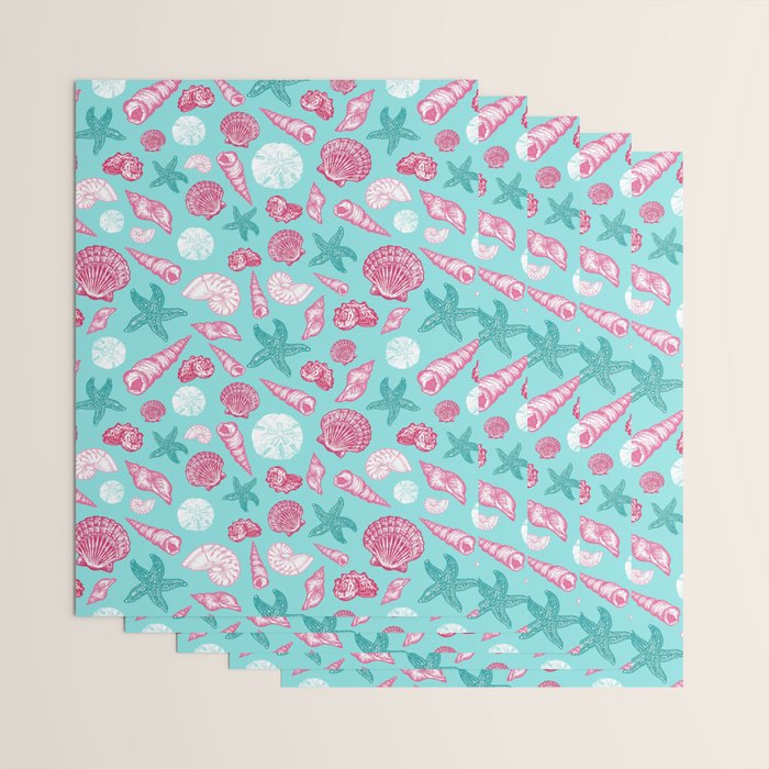 Seashell Pattern - Pink and mint Wrapping Paper Gallery Image 3