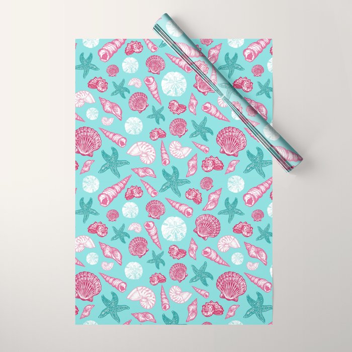 Seashell Pattern - Pink and mint Wrapping Paper Gallery Image 1