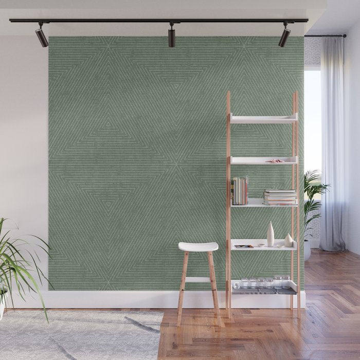 boho triangle stripes - sage Wall Mural Gallery Image 1