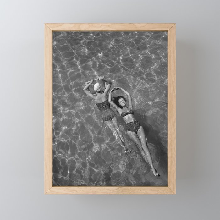 Vintage 1948 women swimming fashion photoshoot fun in the summertime black and white photographic art print Mini Art Print Gallery Image 1