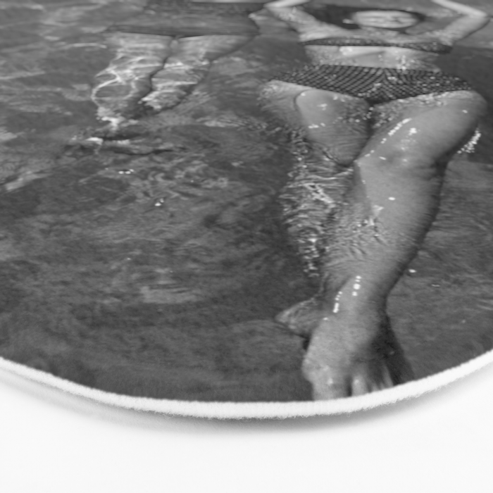 Vintage 1948 women swimming fashion photoshoot fun in the summertime black and white photographic art print Bath Mat Gallery Image 3