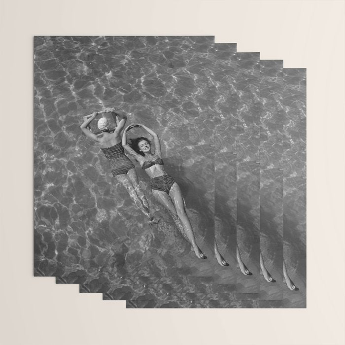 Vintage 1948 women swimming fashion photoshoot fun in the summertime black and white photographic art print Wrapping Paper Gallery Image 3