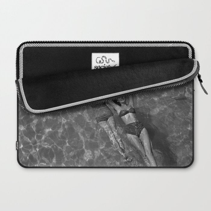 Vintage 1948 women swimming fashion photoshoot fun in the summertime black and white photographic art print Laptop Sleeve Gallery Image 2