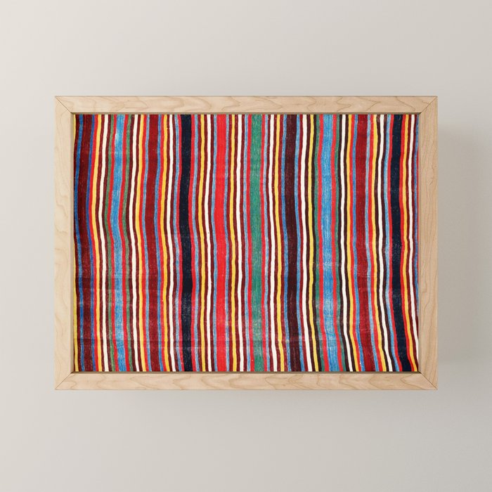 Qashqaâi Antique Fars Southwest Persian Striped Kilim Print Mini Art Print Gallery Image 1