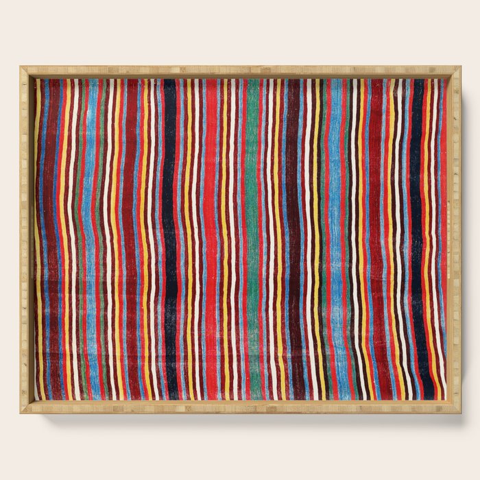 Qashqaâi Antique Fars Southwest Persian Striped Kilim Print Serving Tray Gallery Image 1