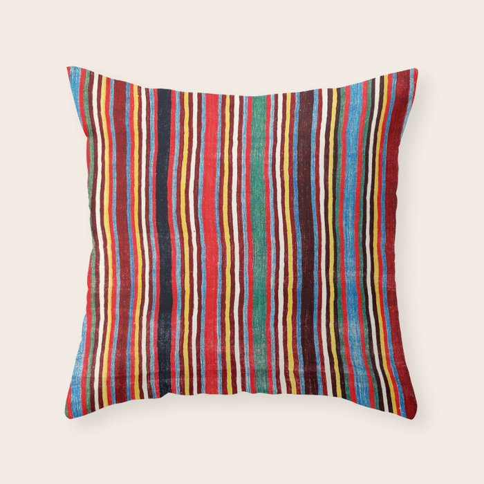 Qashqaâi Antique Fars Southwest Persian Striped Kilim Print Throw Pillow Gallery Image 6