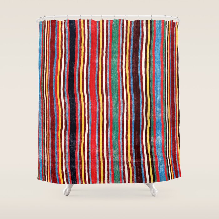 Qashqaâi Antique Fars Southwest Persian Striped Kilim Print Shower Curtain Gallery Image 1