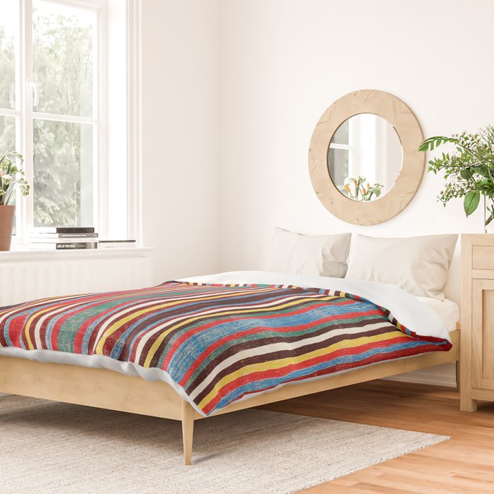 Qashqaâi Antique Fars Southwest Persian Striped Kilim Print Duvet Cover Gallery Image 2