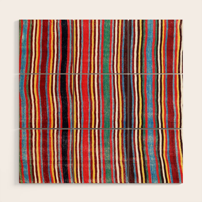 Qashqaâi Antique Fars Southwest Persian Striped Kilim Print Wood Wall Art Gallery Image 1
