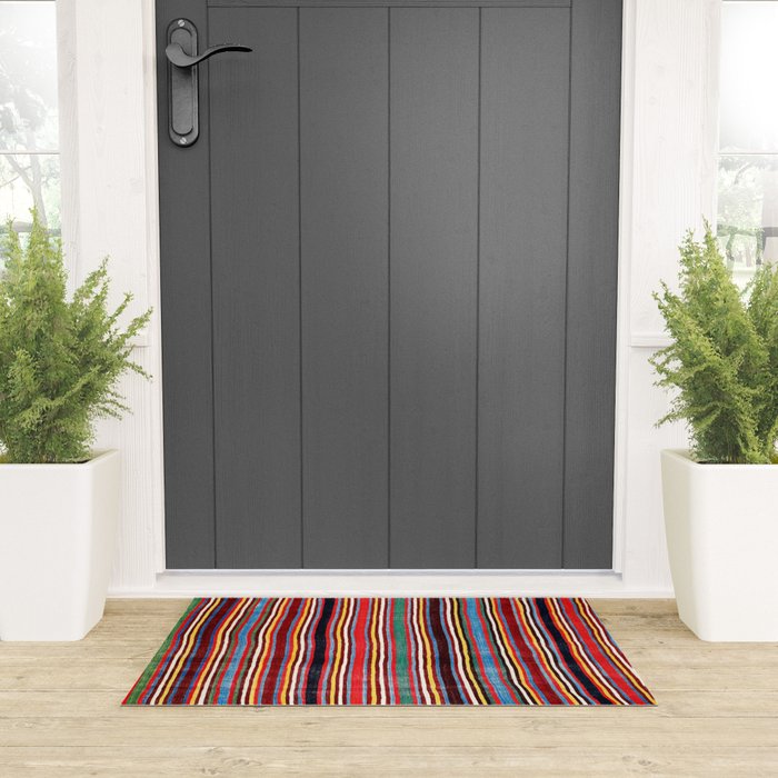 Qashqaâi Antique Fars Southwest Persian Striped Kilim Print Welcome Mat Gallery Image 3