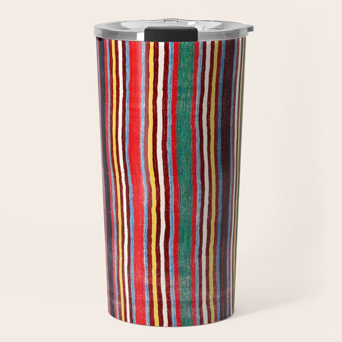 Qashqaâi Antique Fars Southwest Persian Striped Kilim Print Travel Mug Gallery Image 1