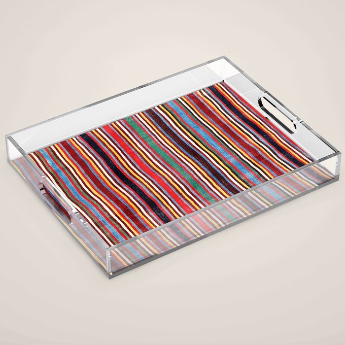 Qashqaâi Antique Fars Southwest Persian Striped Kilim Print Acrylic Tray Gallery Image 1
