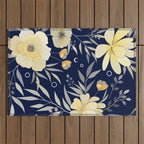Modern, Boho, Floral Prints, Blue and Yellow Outdoor Rug Gallery Image 1