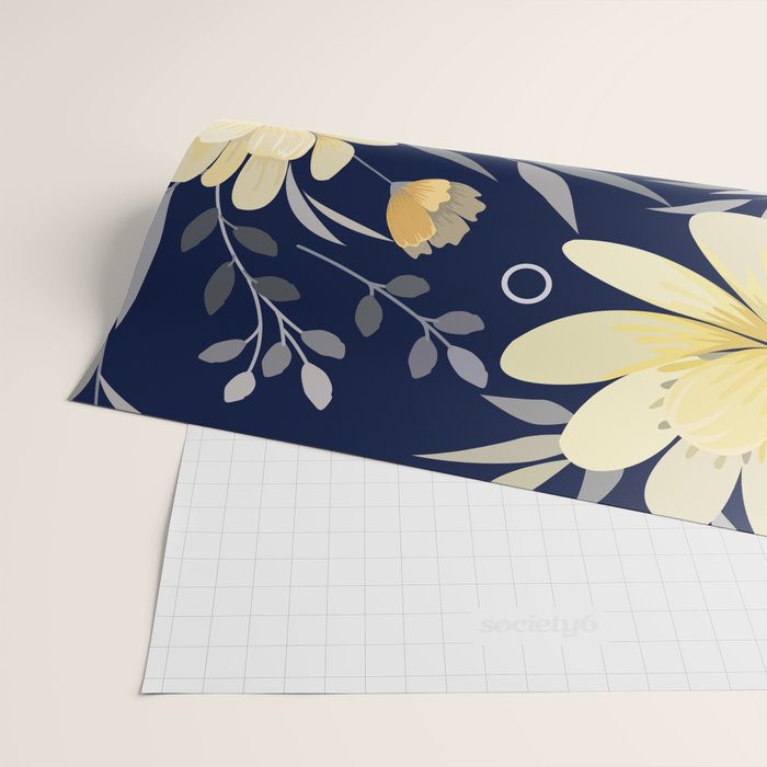 Modern, Boho, Floral Prints, Blue and Yellow Wrapping Paper Gallery Image 2