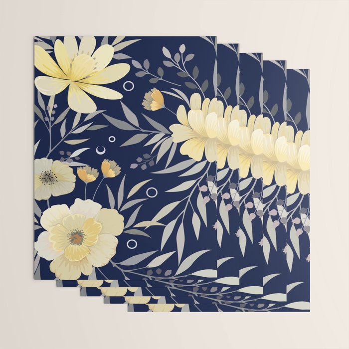 Modern, Boho, Floral Prints, Blue and Yellow Wrapping Paper Gallery Image 3