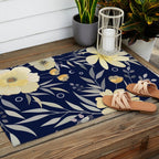 Modern, Boho, Floral Prints, Blue and Yellow Outdoor Rug Gallery Image 2