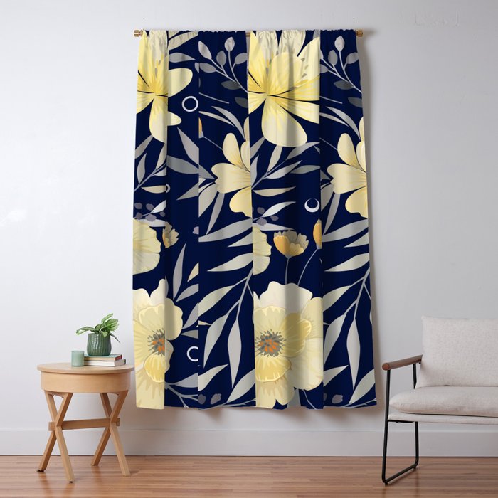 Modern, Boho, Floral Prints, Blue and Yellow Window Curtain Gallery Image 5