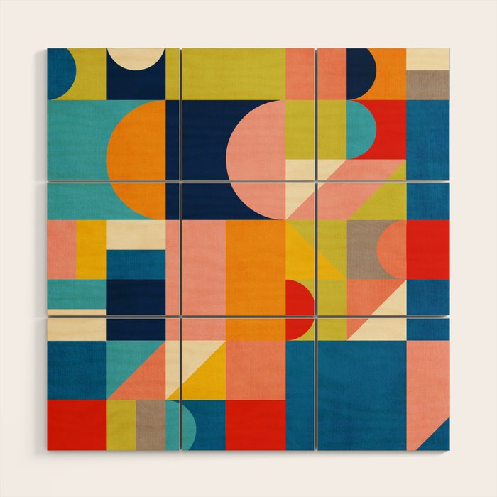 Bold Colorful Geometric Design Bright Vibrant Artwork Wood Wall Art Gallery Image 1