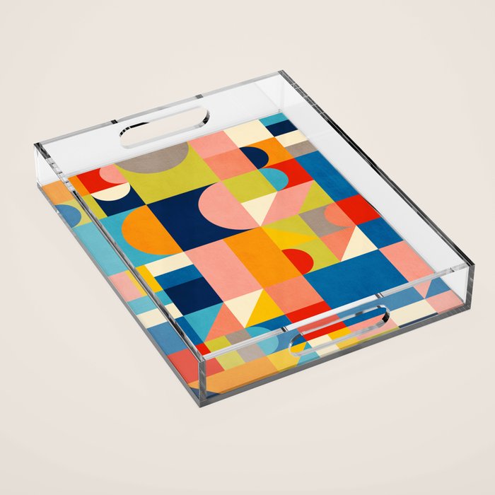 Bold Colorful Geometric Design Bright Vibrant Artwork Acrylic Tray Gallery Image 1