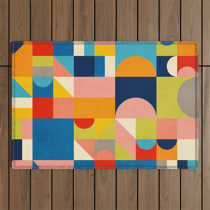Bold Colorful Geometric Design Bright Vibrant Artwork Outdoor Rug Gallery Image 1